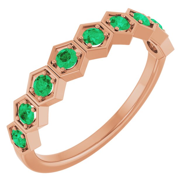 14K Rose Lab-Grown Emerald Stackable Ring   