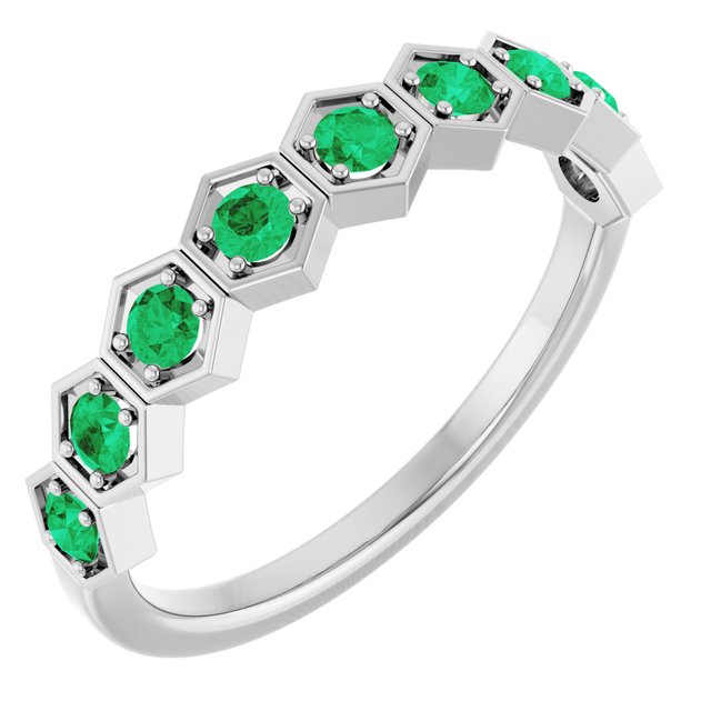 14K White Lab-Grown Emerald Stackable Ring   