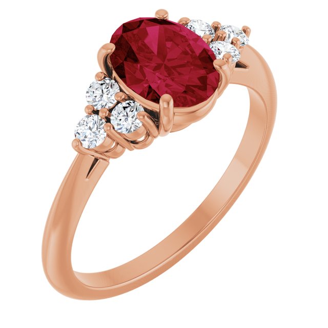 14K Rose Lab-Grown Ruby & 1/4 CTW Natural Diamond Ring 