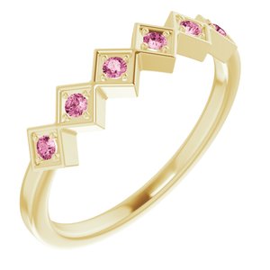 14K Yellow Pink Tourmaline Stackable Ring   