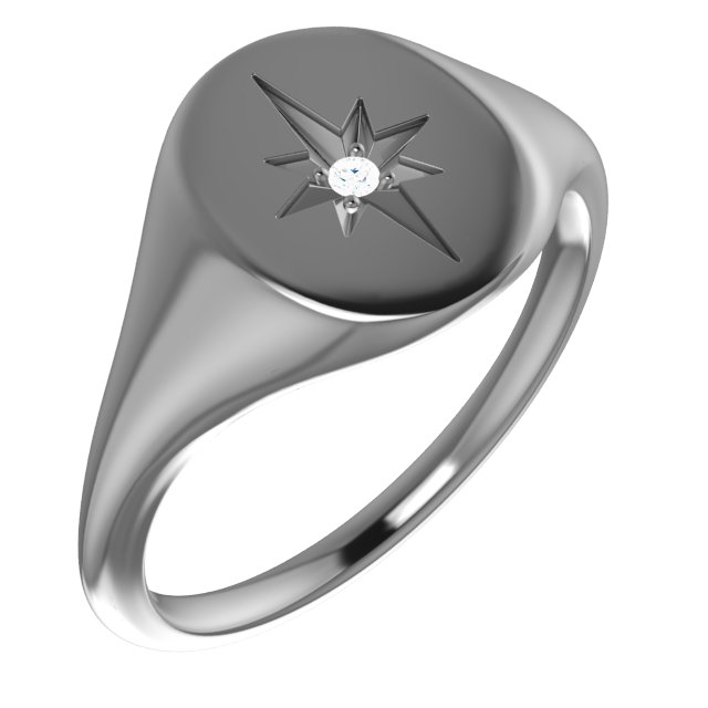 Platinum 11x10 mm Oval .02 CTW Natural Diamond Starburst Signet Ring
