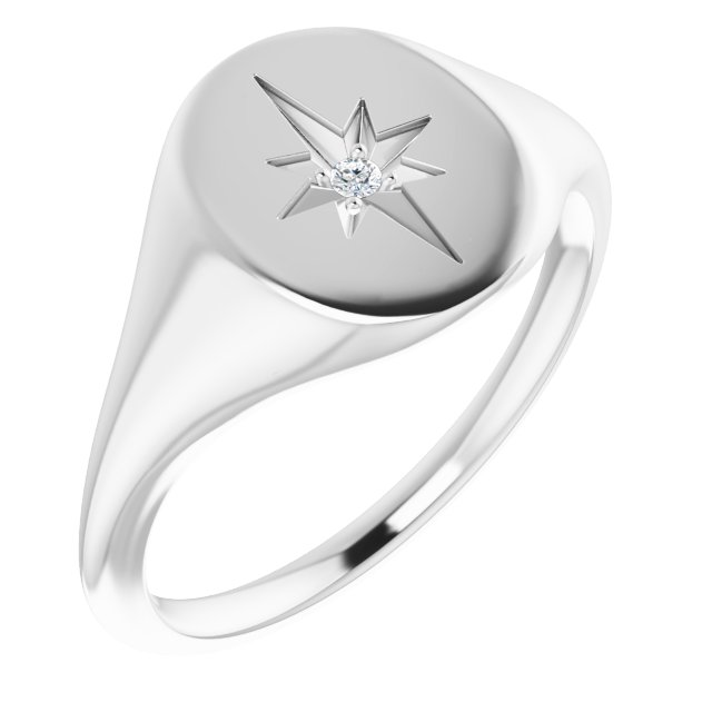 14K White 11x10 mm Oval .02 CTW Natural Diamond Starburst Signet Ring