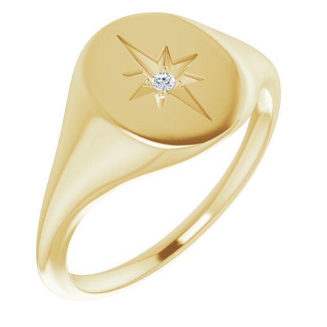 14K Yellow 11x10 mm Oval .02 CTW Natural Diamond Starburst Signet Ring