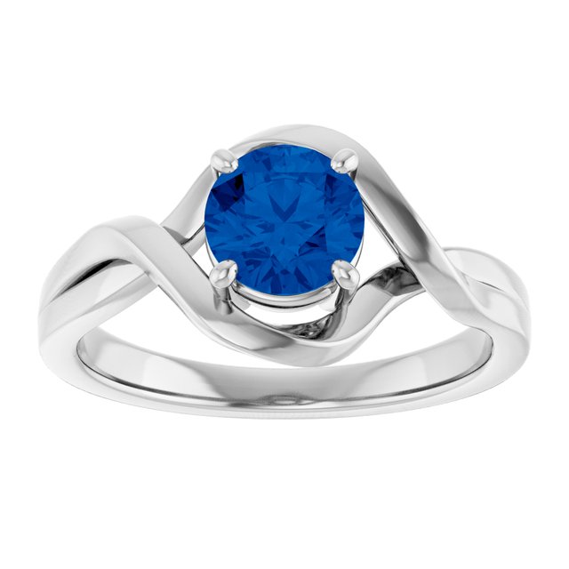 14K White Lab-Grown Blue Sapphire Ring