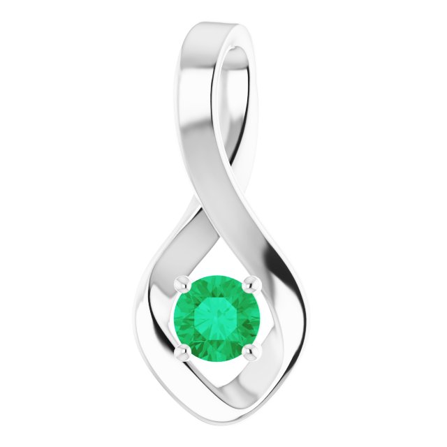 14K White 4 mm Round Lab-Grown Emerald Pendant