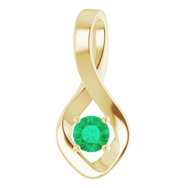 14K Yellow 4 mm Round Lab-Grown Emerald Pendant