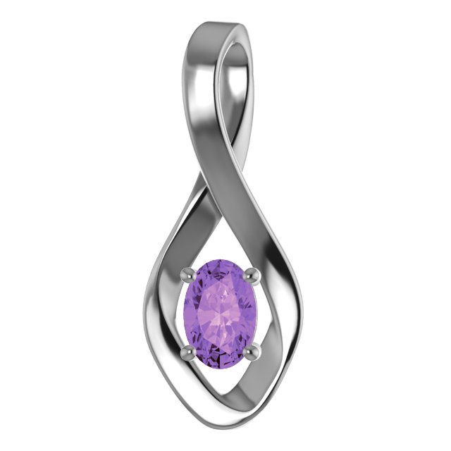 14K White 6x4 mm Oval Natural Amethyst Pendant