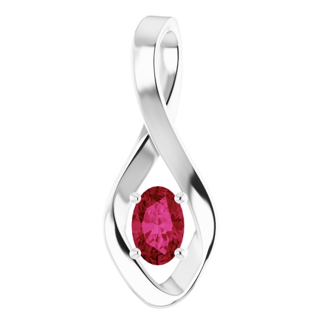 14K White 6x4 mm Oval Natural Ruby Pendant