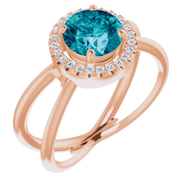 14K Rose Natural London Blue Topaz & 1/10 CTW Natural Diamond Halo-Style Ring