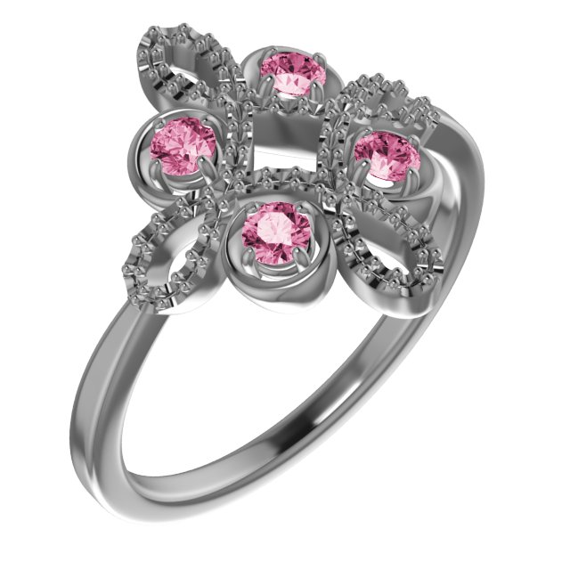 14K White Pink Tourmaline & 1/6 CTW Diamond Clover Ring 