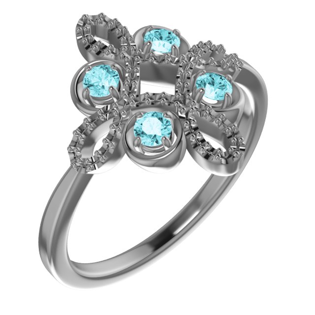 14K White Blue Zircon & 1/6 CTW Diamond Clover Ring 