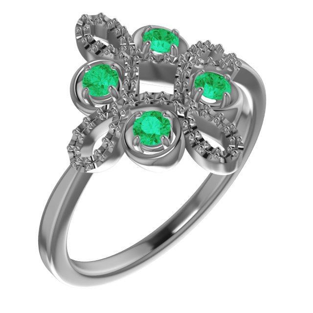 14K White Natural Emerald & 1/6 CTW Natural Diamond Clover Ring