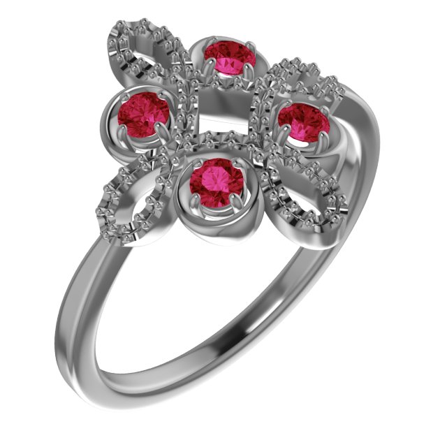 14K Yellow Chatham Created Ruby and .17 CTW Diamond Clover Ring Ref 13872020