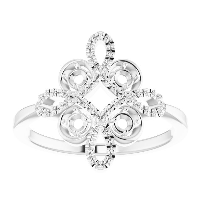 14K White 1/3 CTW Natural Diamond Clover Ring      