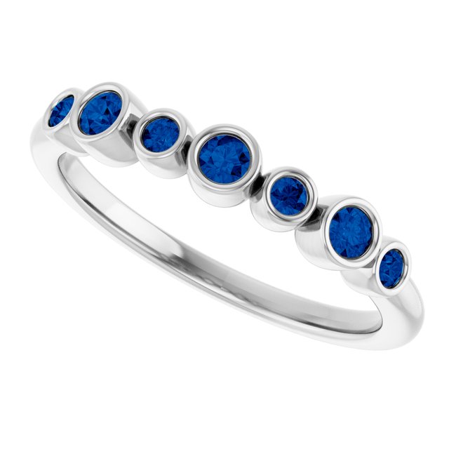 14K White Blue Sapphire Bezel-Set Ring   