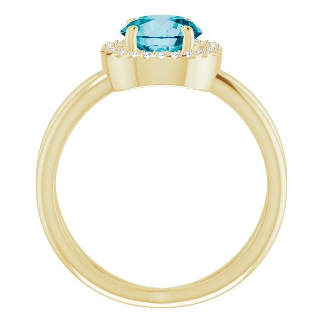 14K Yellow Natural London Blue Topaz & 1/10 CTW Natural Diamond Halo-Style Ring