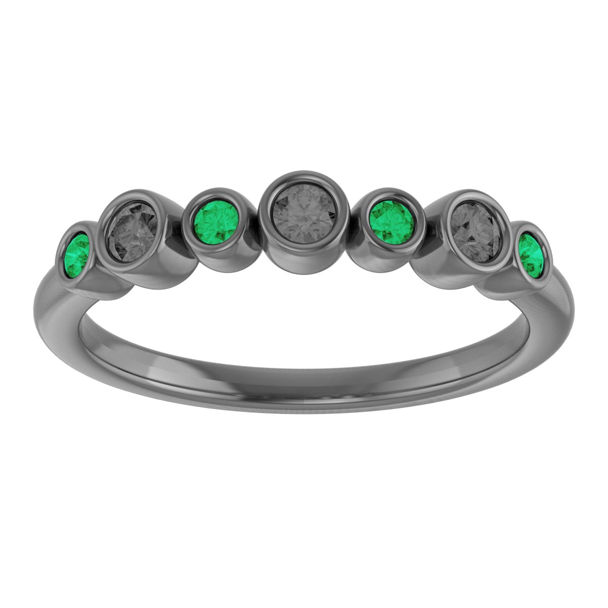 14K White Lab-Grown Emerald Bezel-Set Ring  
