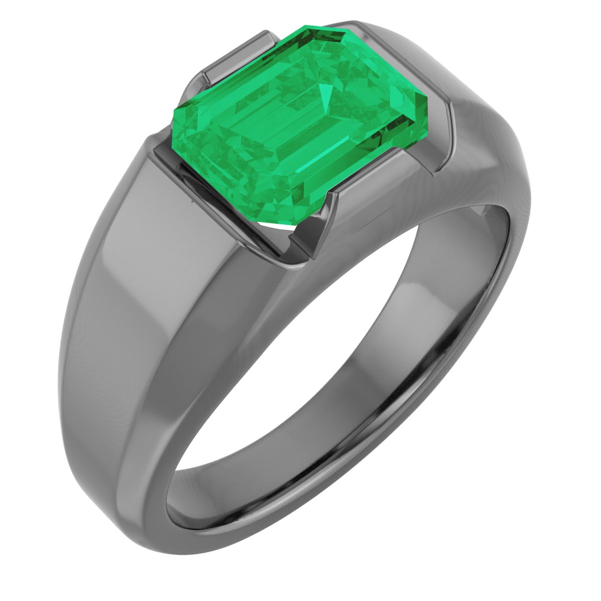 14K White Chatham Created Emerald Men's Solitaire Ring Ref. 12235233