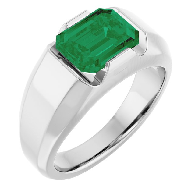 Sterling Silver Lab-Grown Emerald Ring