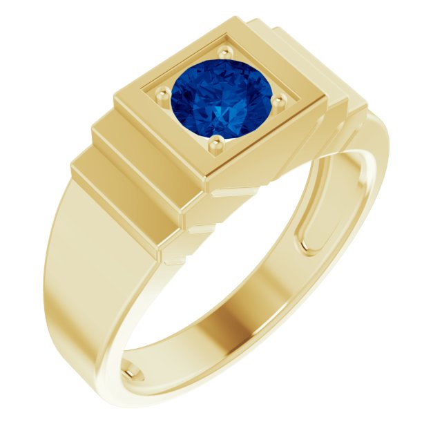 14K Yellow Lab-Grown Blue Sapphire Ring