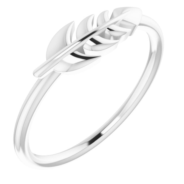 14K White Leaf Ring