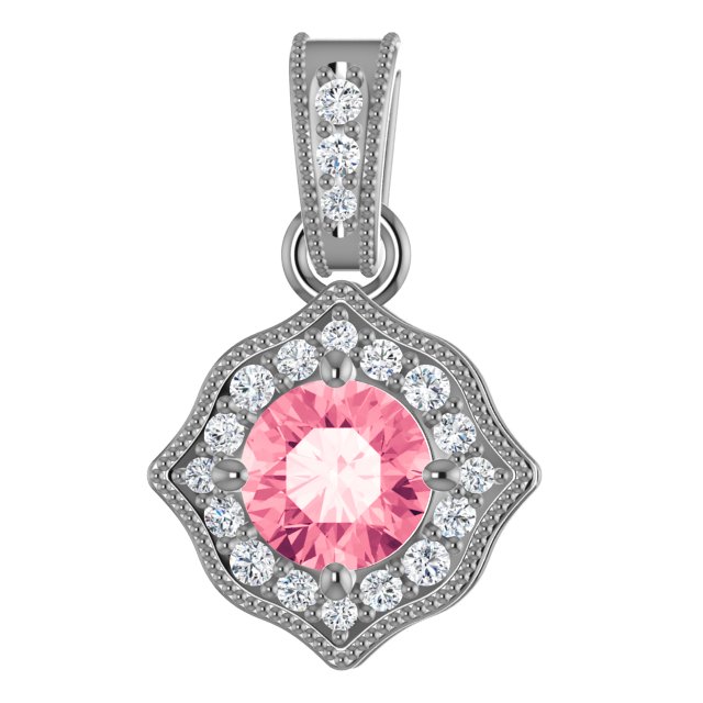 14K Rose Baby Pink Topaz & 1/6 CTW Diamond Pendant 