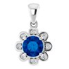 14K White Chathamandreg Created Blue Sapphire and .125 CTW Diamond Pendant Ref 12449110