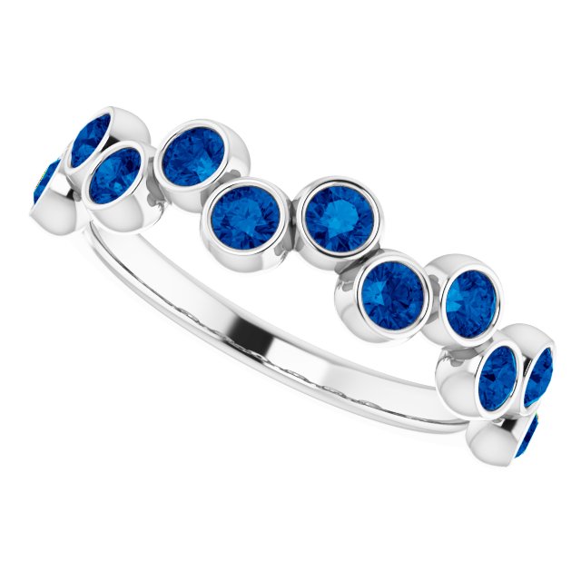 14K White Lab-Grown Blue Sapphire Bezel-Set Ring   