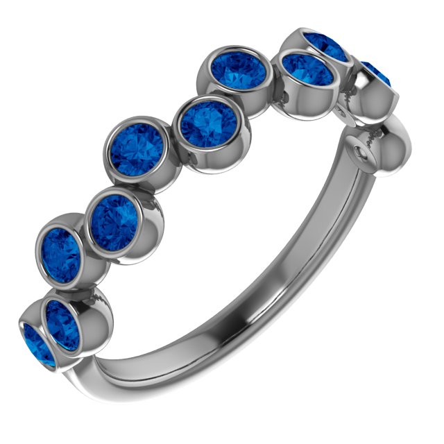 14K White Chatham® Created Blue Sapphire Bezel-Set Ring