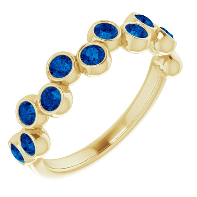 14K Yellow Chatham® Created Blue Sapphire Bezel-Set Ring