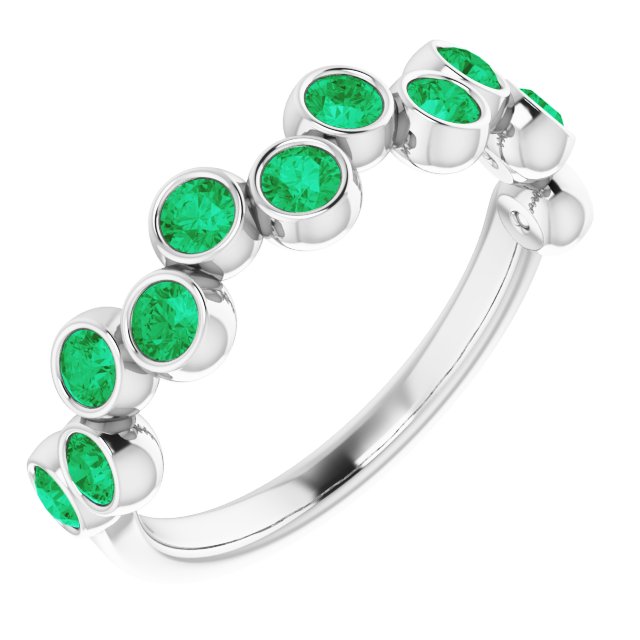 14K White Natural Emerald Bezel-Set Ring