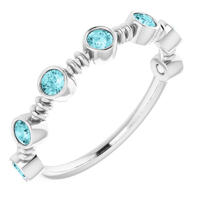 Sterling Silver Natural Blue Zircon Bezel-Set Ring