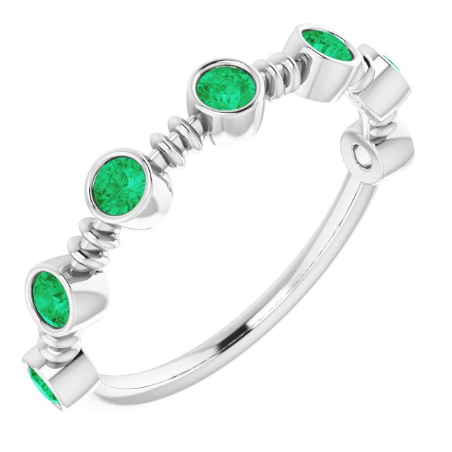 Sterling Silver Lab-Grown Emerald Bezel-Set Ring  