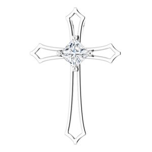 14K White 3/8 CTW Diamond Cross Pendant