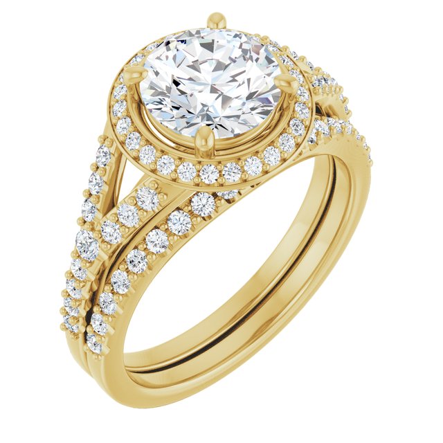 18 K Yellow Gold Halo Engagement Ring - Image 6