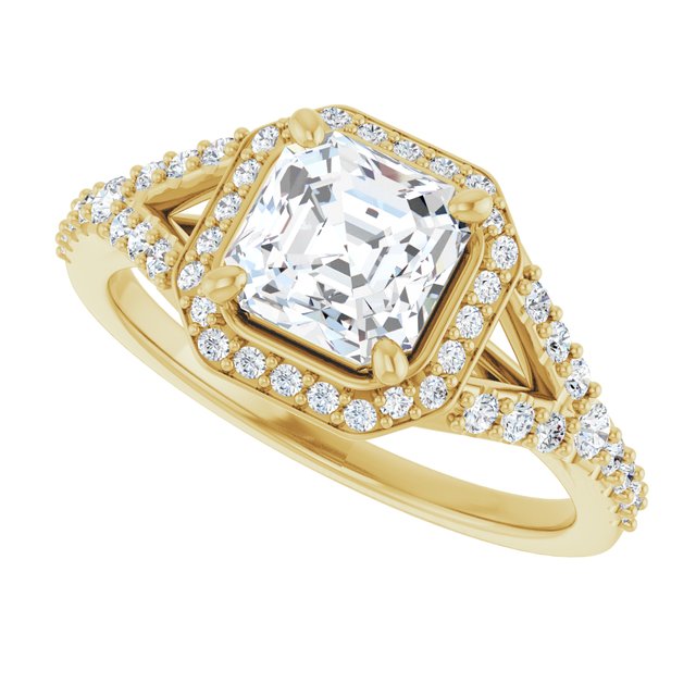 18 K Yellow Gold Halo Engagement Ring - Image 5