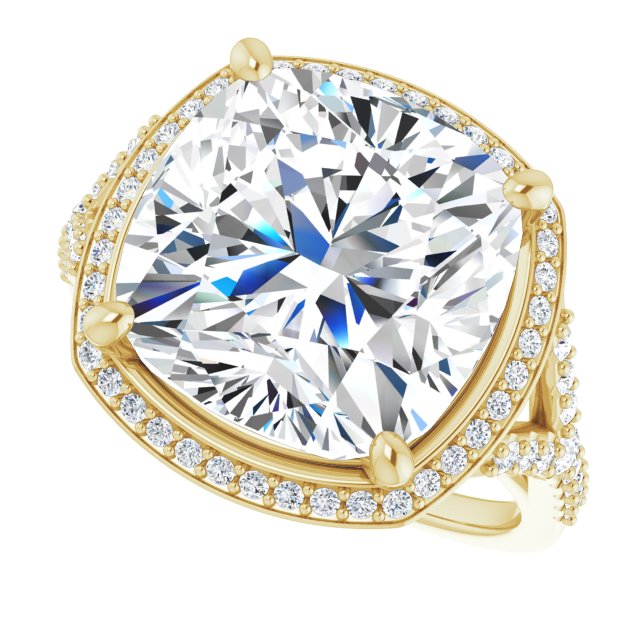 18 K Yellow Gold Halo Engagement Ring - Image 5