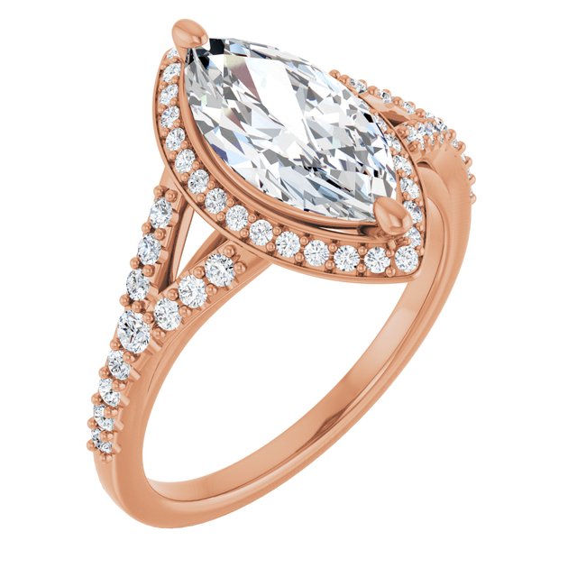 18 K Rose Gold Halo Engagement Ring