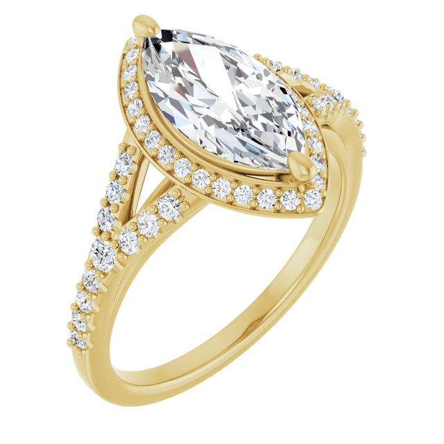 18 K Yellow Gold Halo Engagement Ring