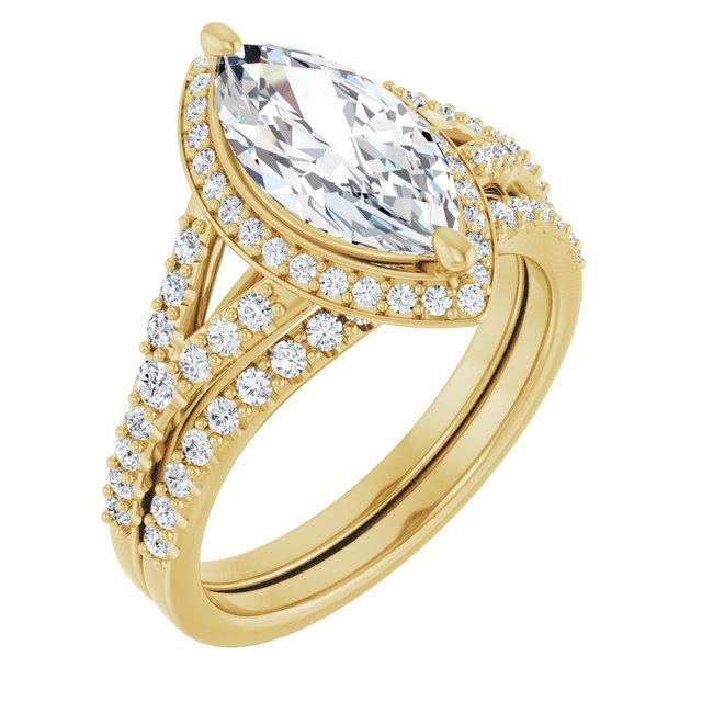 18 K Yellow Gold Halo Engagement Ring - Image 6
