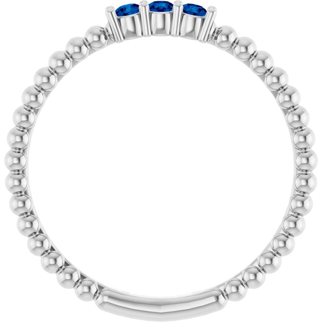 14K White Lab-Grown Blue Sapphire Beaded Ring