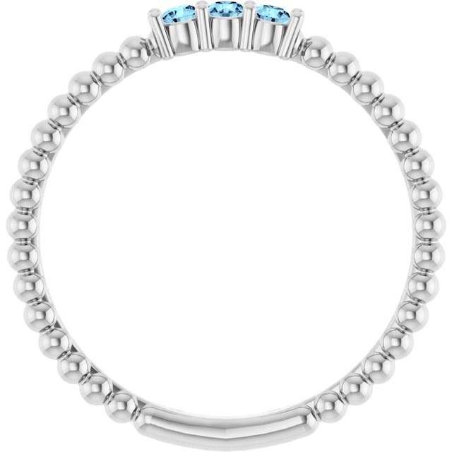 14K White Natural Aquamarine Beaded Ring
