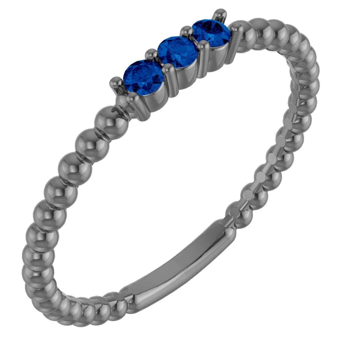 14K White Chatham®Lab-Created Blue Sapphire Beaded Ring