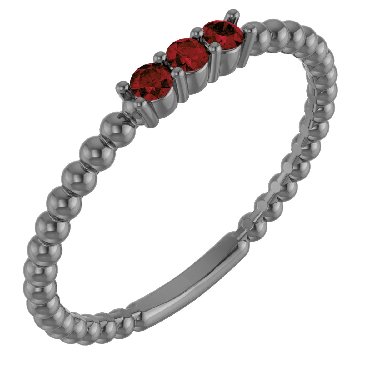 Sterling Silver Natural Mozambique Garnet Beaded Ring