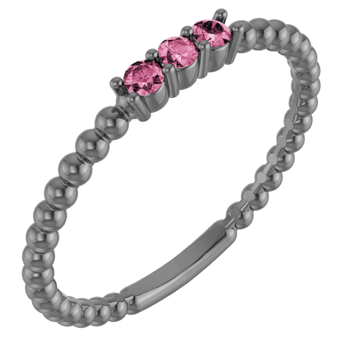Sterling Silver Natural Pink Tourmaline Beaded Ring