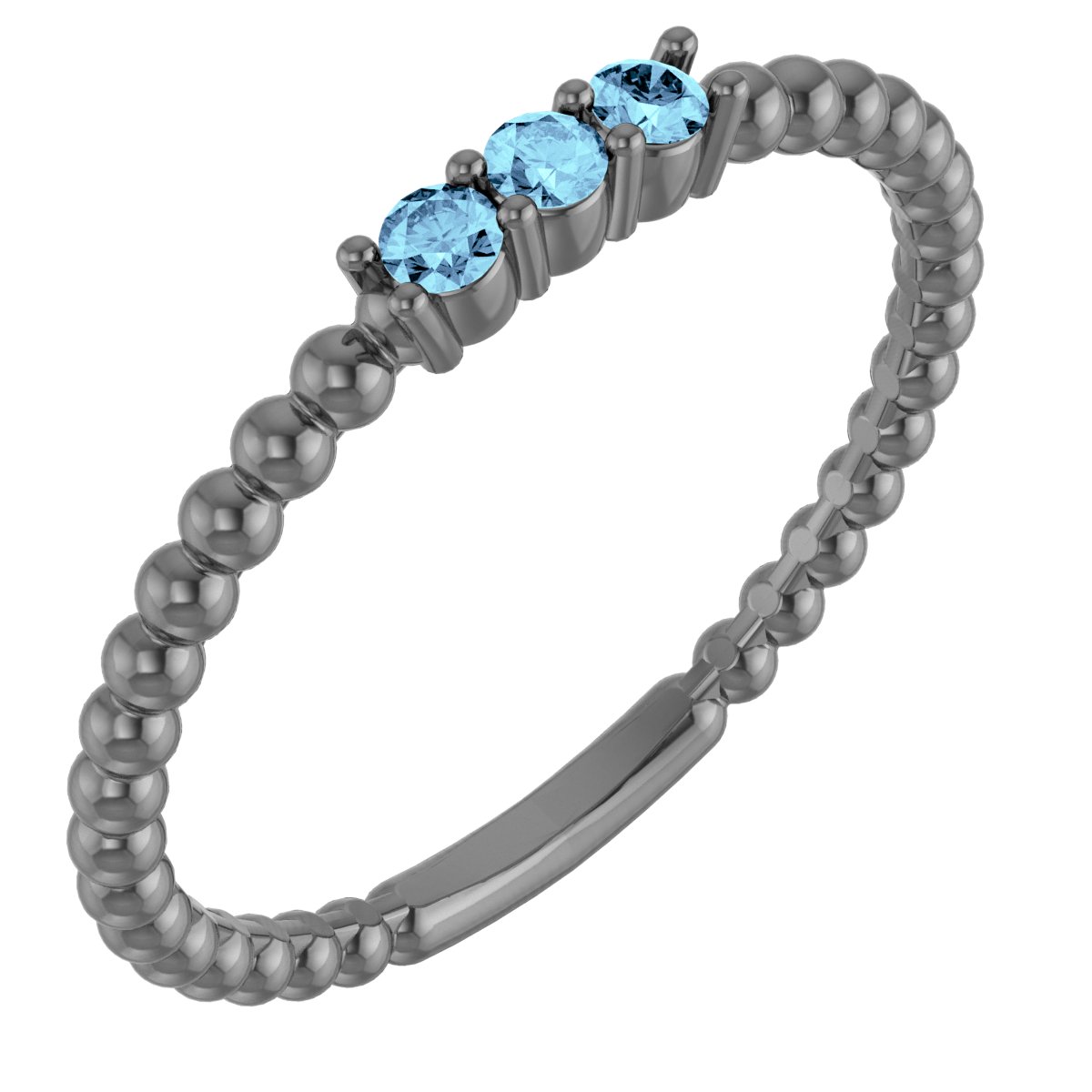 Sterling Silver Natural Aquamarine Beaded Ring