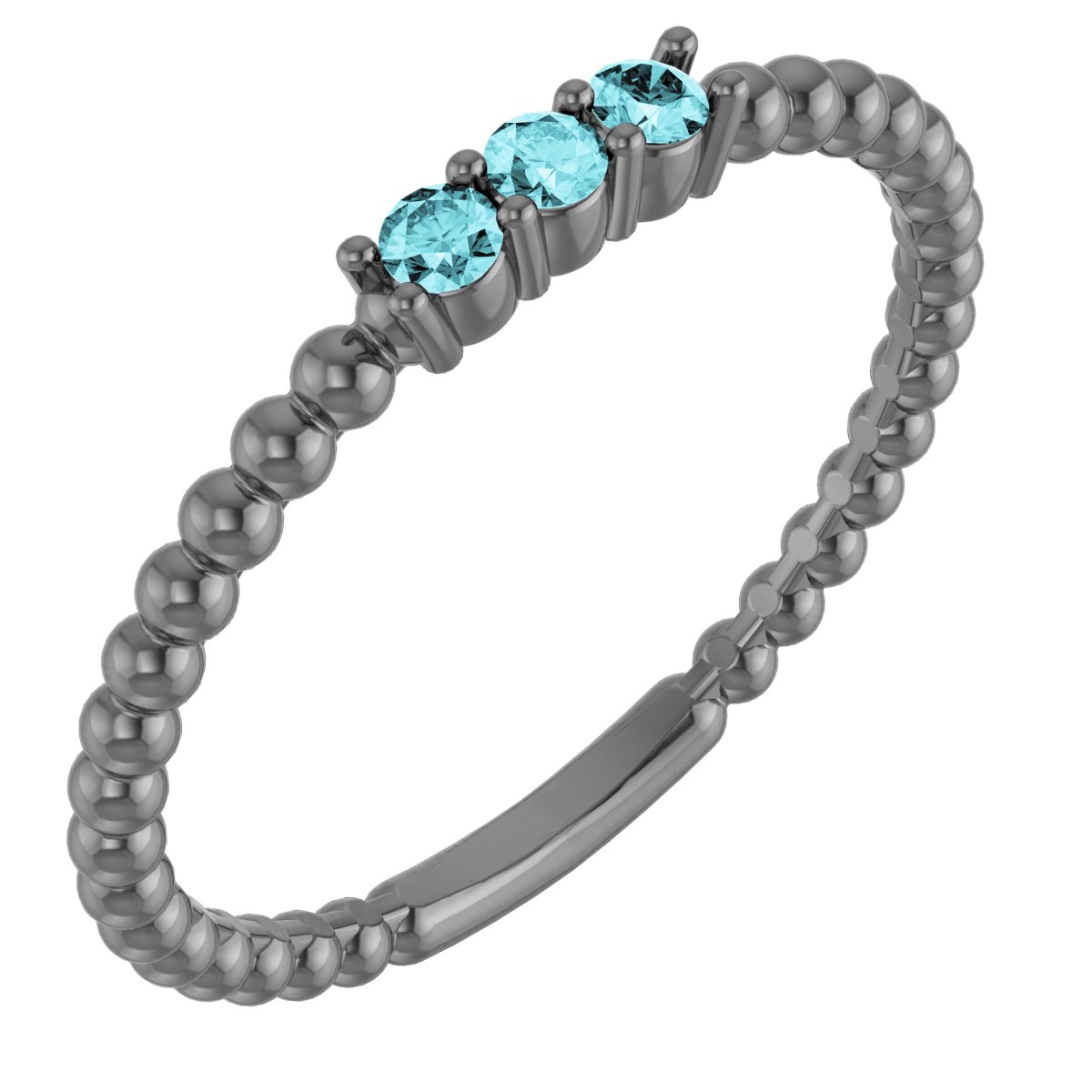 14K White Natural Blue Zircon Beaded Ring