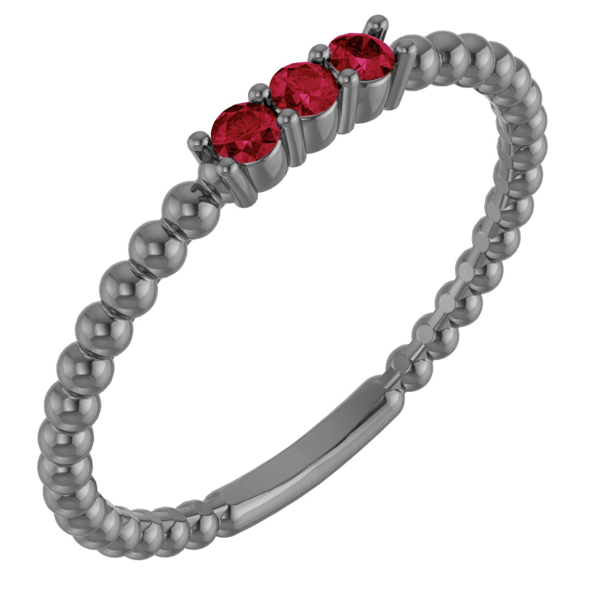 Sterling Silver Ruby Beaded Ring    	 
