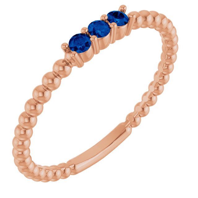 14K Rose Lab-Grown Blue Sapphire Beaded Ring