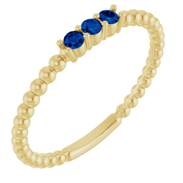 14K Yellow Natural Blue Sapphire Beaded Ring